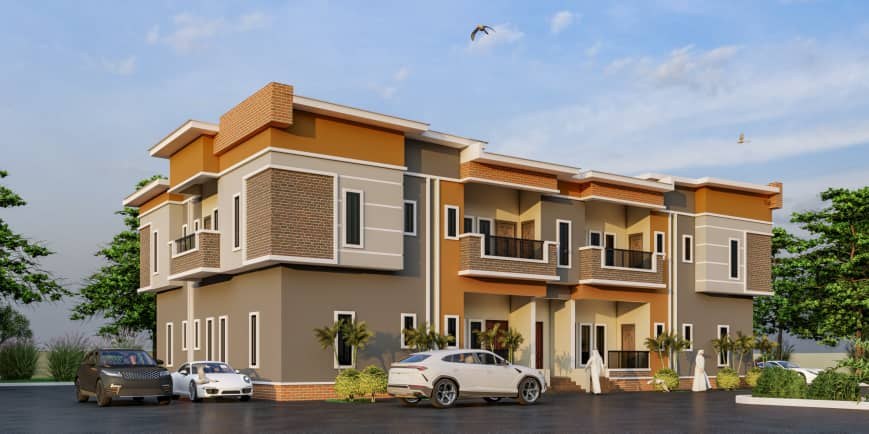 Front elevation — full residential block