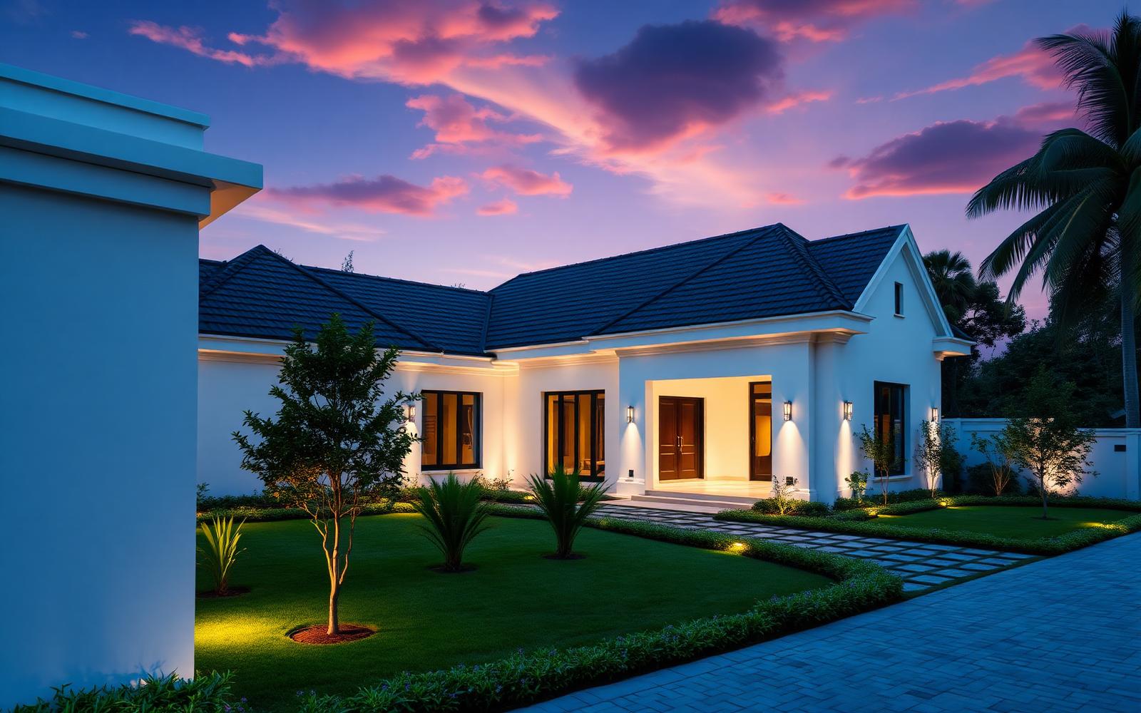 Elegant bungalow at twilight